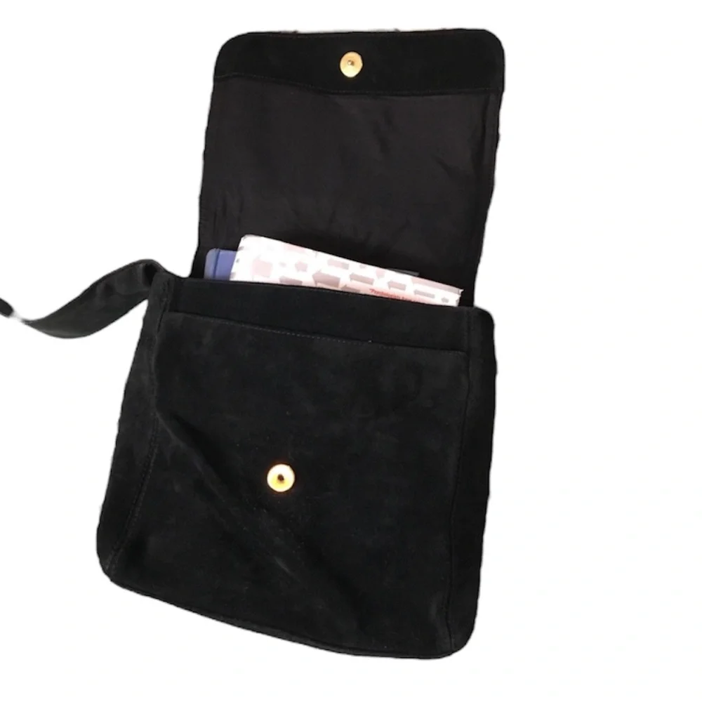 Lord & Taylor vintage boho hippie black leather and suede tassel shoulder bag - Picture 8 of 16